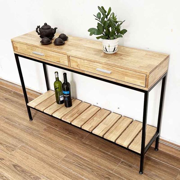 Bàn console 2 tầng có ngăn kéo gỗ khung sắt CST045