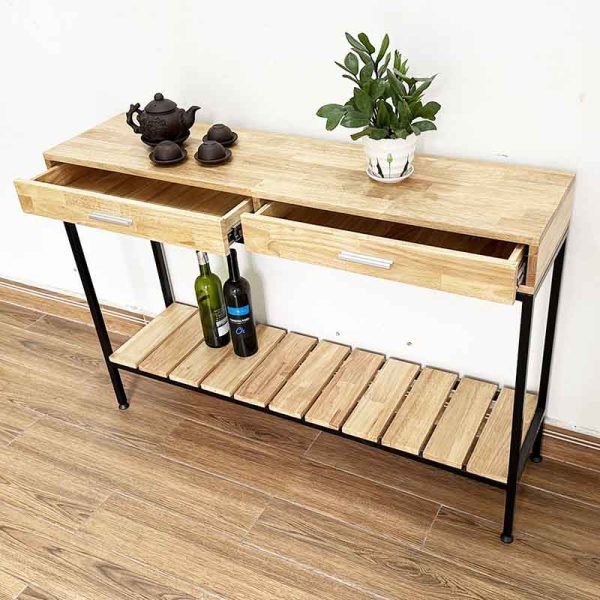 Bàn console 2 tầng có ngăn kéo gỗ khung sắt CST045