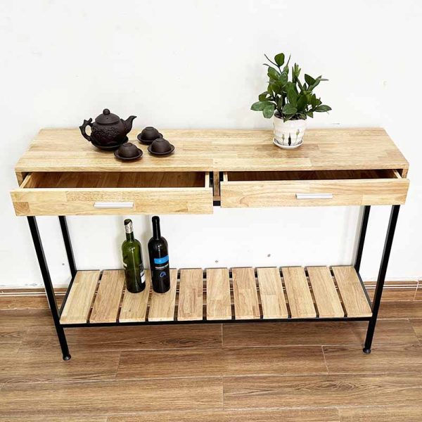 Bàn console 2 tầng có ngăn kéo gỗ khung sắt CST045