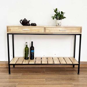 Bàn console 2 tầng có ngăn kéo gỗ khung sắt CST045