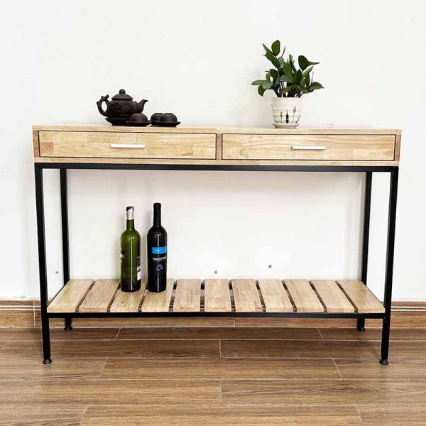 Bàn console 2 tầng có ngăn kéo gỗ khung sắt CST045