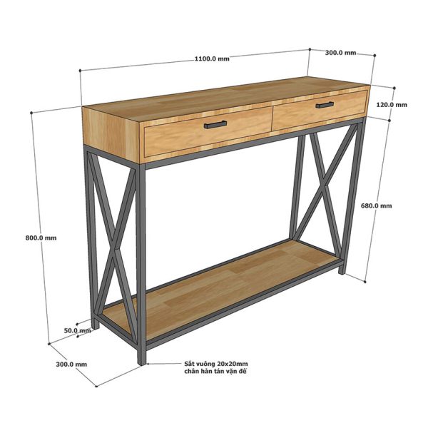 Bàn console XAPO khung sắt mặt gỗ CST047