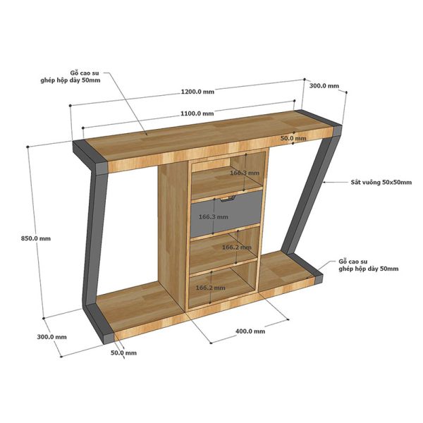 Bàn console bàn trang trí mặt gỗ khung sắt CST049
