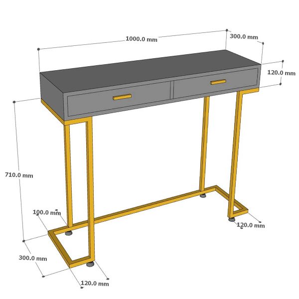 Bàn Console 100x30x85cm gỗ cao su chân sắt CST079