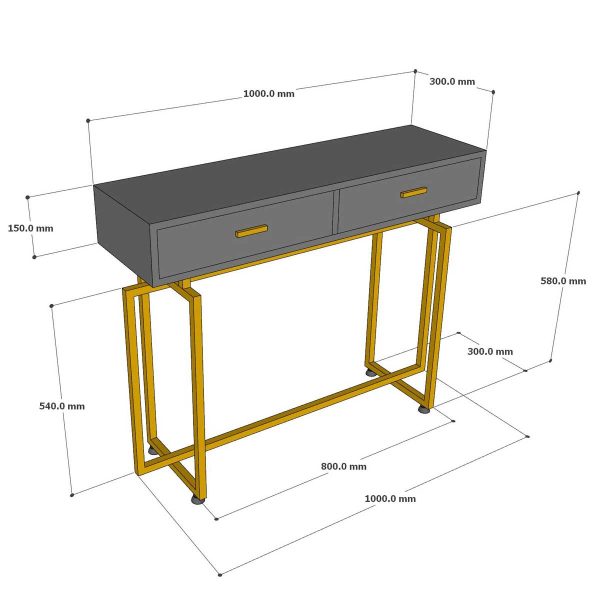 Bàn console có ngăn kéo 100x30x82cm gỗ cao su khung sắt CST074