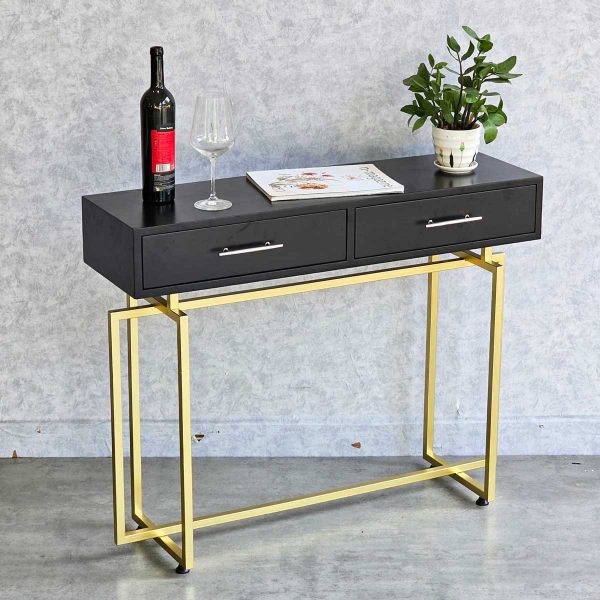 Bàn console có ngăn kéo 100x30x82cm gỗ cao su khung sắt CST074