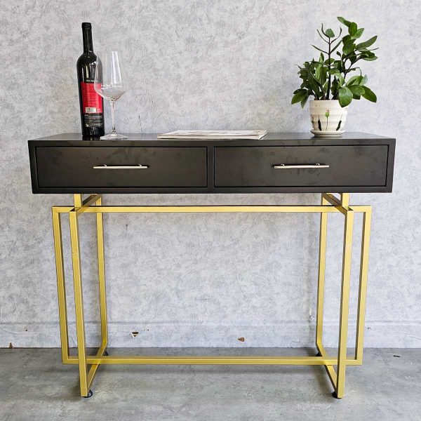 Bàn console có ngăn kéo 100x30x82cm gỗ cao su khung sắt CST074