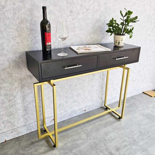 Bàn console có ngăn kéo 100x30x82cm gỗ cao su khung sắt CST074