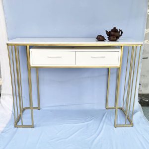 Bàn console, bàn trang trí mặt đá trắng khung sơn vàng CST019