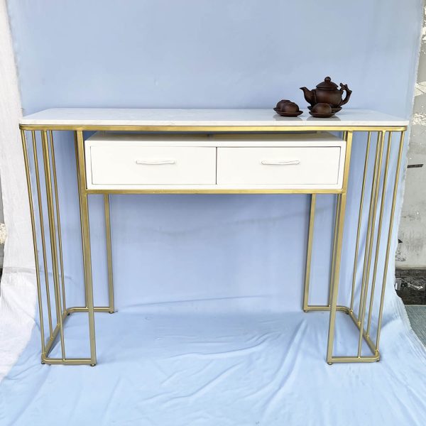 Bàn console, bàn trang trí mặt đá trắng khung sơn vàng CST019