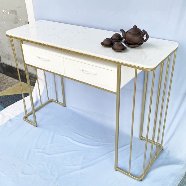 Bàn console, bàn trang trí mặt đá trắng khung sơn vàng CST019