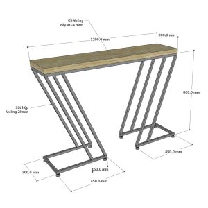 Bàn Console 120x30x85cm gỗ thông chân sắt CST078