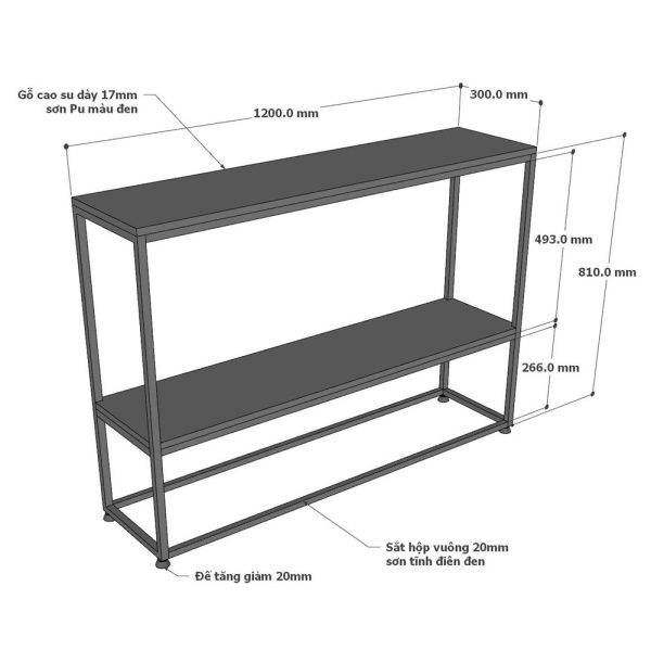 Bàn Console 120x30x81cm gỗ cao su khung sắt CST067