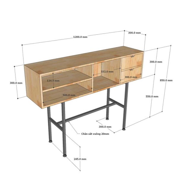 Bàn console 120x30x85cm gỗ cao su chân sắt CST060