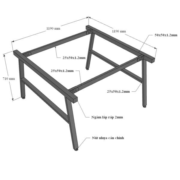 HBAC014 - Bàn cụm 2 120x120 AConcept chân sắt lắp ráp