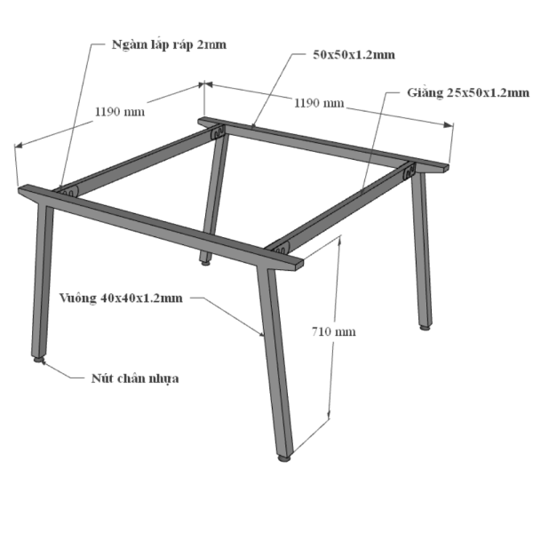 Bàn cụm 2 120x120cm gỗ Plywood hệ PLY chân lắp ráp HBPL011