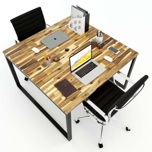 Bàn cụm 2 người 120x120cm gỗ tràm chân sắt lắp ráp hệ Wooden HBWD011