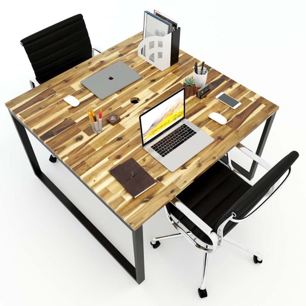 Bàn cụm 2 người 120x120cm gỗ tràm chân sắt lắp ráp hệ Wooden HBWD011