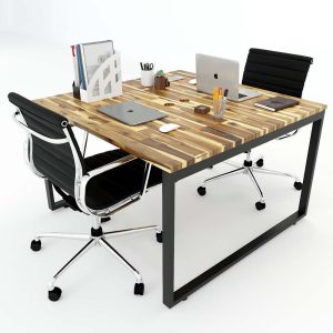 Bàn cụm 2 người 120x120cm gỗ tràm chân sắt lắp ráp hệ Wooden HBWD011
