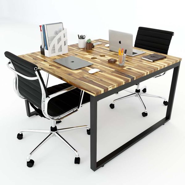 Bàn cụm 2 người 120x120cm gỗ tràm chân sắt lắp ráp hệ Wooden HBWD011