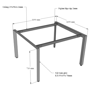 Bàn cụm 2 chỗ ngồi 120x120cm hệ Trian chân sắt tam giác