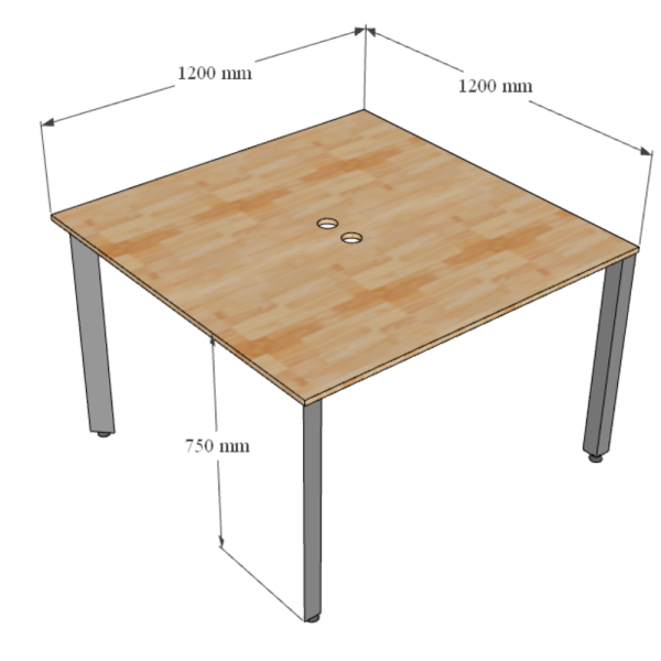 Bàn cụm 2 chỗ ngồi 120x120cm hệ Trian chân sắt tam giác