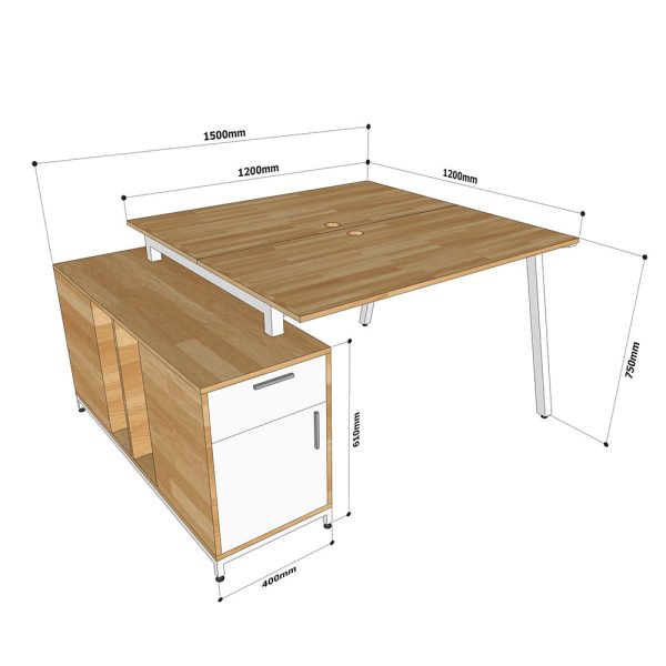 Bàn cụm 2 chân tủ 120x120cm gỗ cao su hệ PLY chân lắp ráp HBPL020