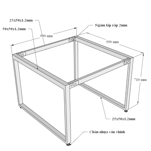 Bàn cụm 2 100x100cm gỗ Plywood phủ melamin chân sắt Rectang HBRT060