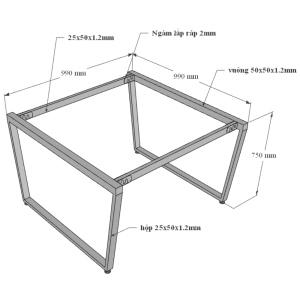 Bàn cụm 2 100x100cm gỗ Plywood phủ melamin chân sắt Trapeze HBTC045