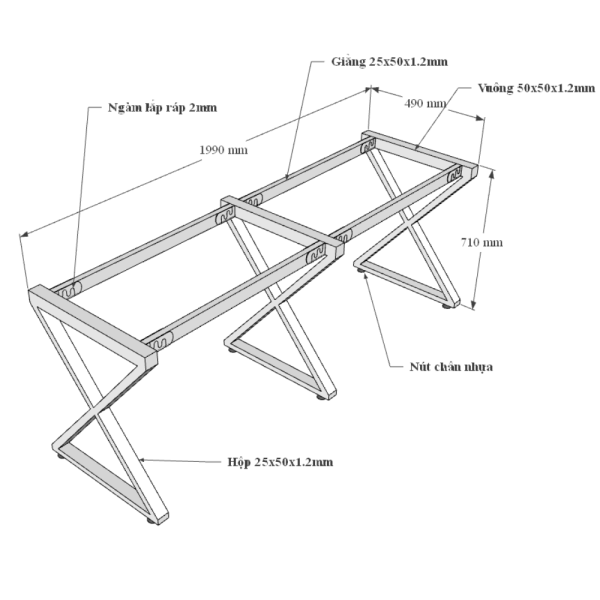 Bàn cụm 2 200x50cm gỗ Plywood phủ melamin chân Xconcept HBXC033