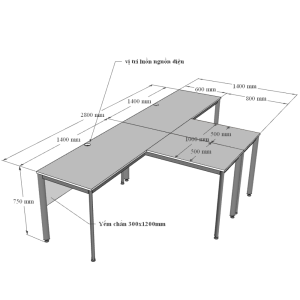 Bàn cụm 2 góc L nối tiếp