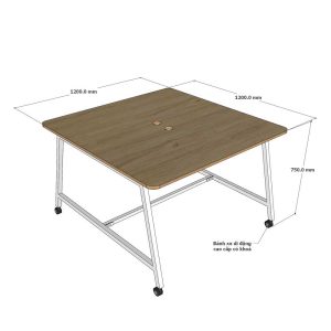 Chân sắt di động cho bàn cụm 2 người 120x20cm sơn tĩnh điện CFOS006