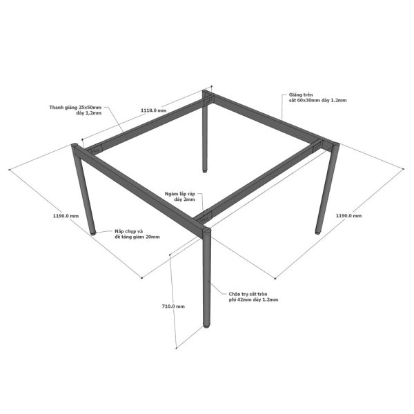 Kích thước chân bàn cụm 2