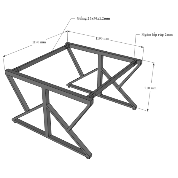 Bàn cụm 2 người 120x120cm gỗ Plywood vân sồi chân sắt hệ Kconcept HBKC035