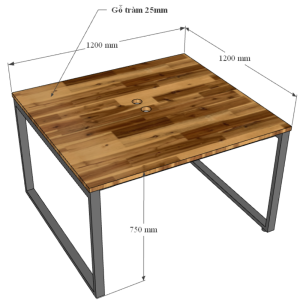 HBRT011 - Bàn cụm 2 người 120x120cm hệ RECTANG chân sắt lắp ráp