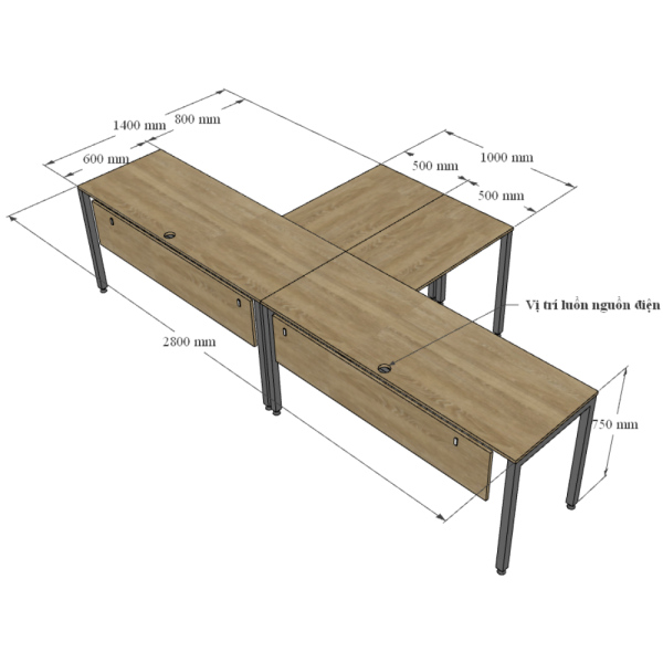 Bàn văn phòng cụm 2 người ngồi góc L