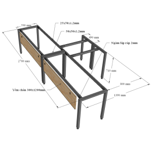 Bàn văn phòng cụm 2 người ngồi góc L