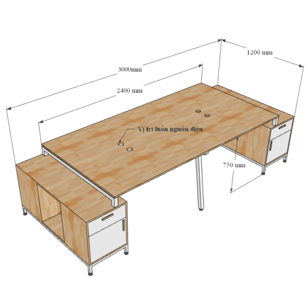 Bàn cụm 4 chân tủ 120x300cm gỗ cao su hệ PLY chân lắp ráp HBPL022