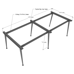 Bàn cụm 4 chỗ 120x240cm hệ CONE chân sắt lắp ráp