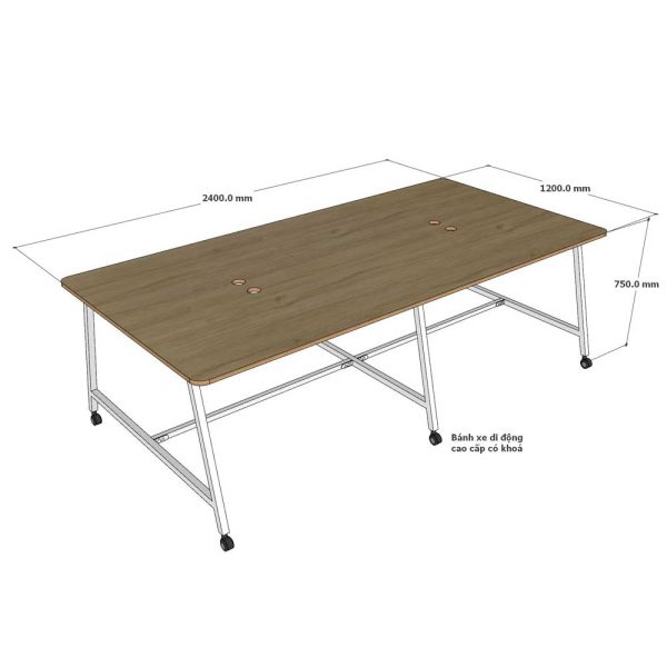 Bàn cụm 4 di động 240x120cm gỗ plywood chân sắt hệ bàn FOS FOS007