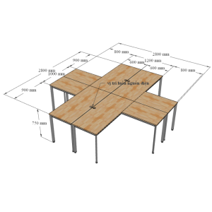 Bàn cụm 4 góc chữ L nối tiếp Oval Concept