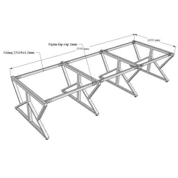 Bàn cụm 6 360x120 KConcept chân sắt lắp ráp