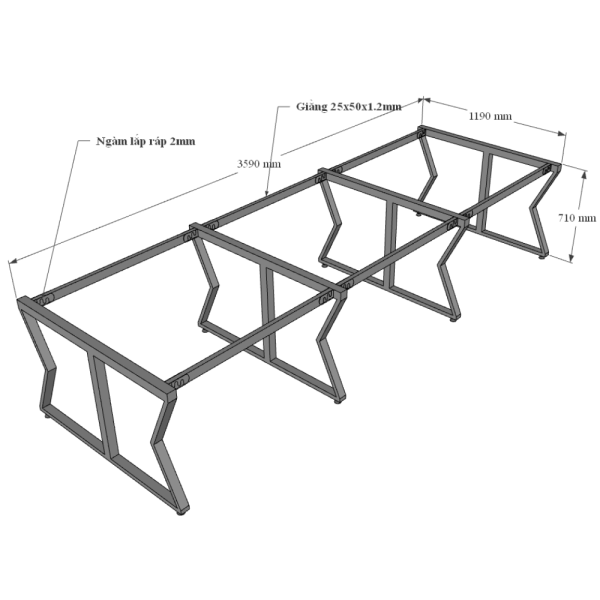 Bàn cụm 6 360x120 MConcept chân sắt lắp ráp