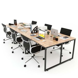 Bàn cụm 6 360x120cm gỗ cao su hệ Minimal chân lắp ráp HBMN013