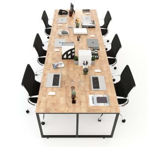 Bàn cụm 6 360x120cm gỗ cao su hệ Minimal chân lắp ráp HBMN013