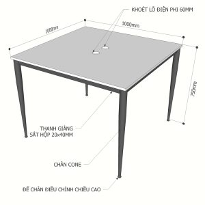 Bàn cụm 2 100x100cm gỗ Plywood phủ melamin chân hệ Cone II HBCN013