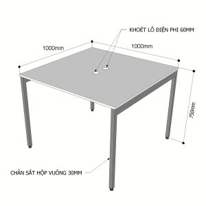 Bàn cụm 2 100x100cm gỗ Plywood phủ melamin chân Slean HBSL014