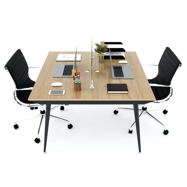 Bàn cụm 2 người 120x120cm gỗ Plywood vân sồi chân sắt hệ CONE HBCO026