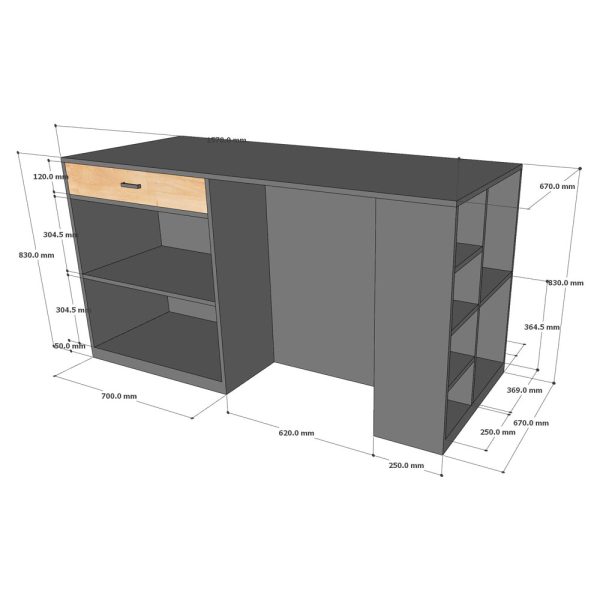 Bàn đảo bếp 160x70x85cm gỗ cao su mặt đá KISL002