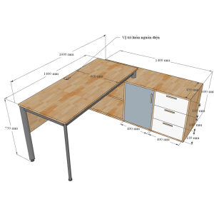 Kích thước Bàn giám đốc 160x140 hệ Oval Concept lắp ráp